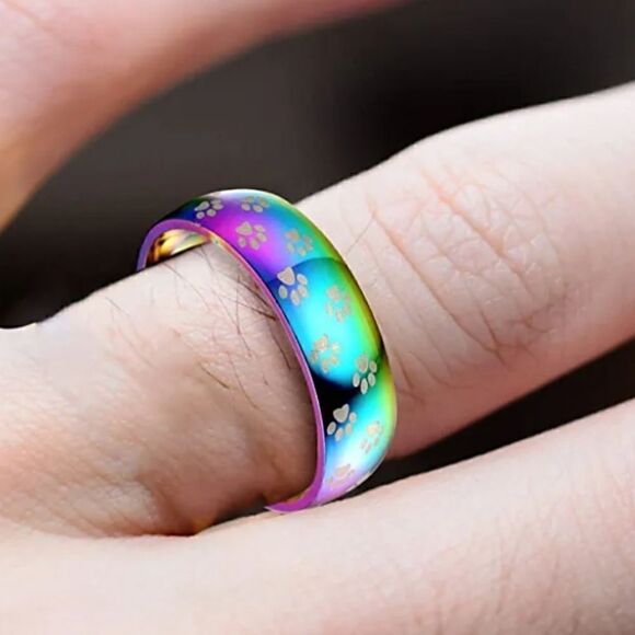 Fashion Colorful Titanium Steel Ring with Small Puppy Footprints Size 7 - Picture 6 of 7